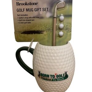 Brookstone Golf Mug Gift Set – “Born to Golf, Forced to Work”